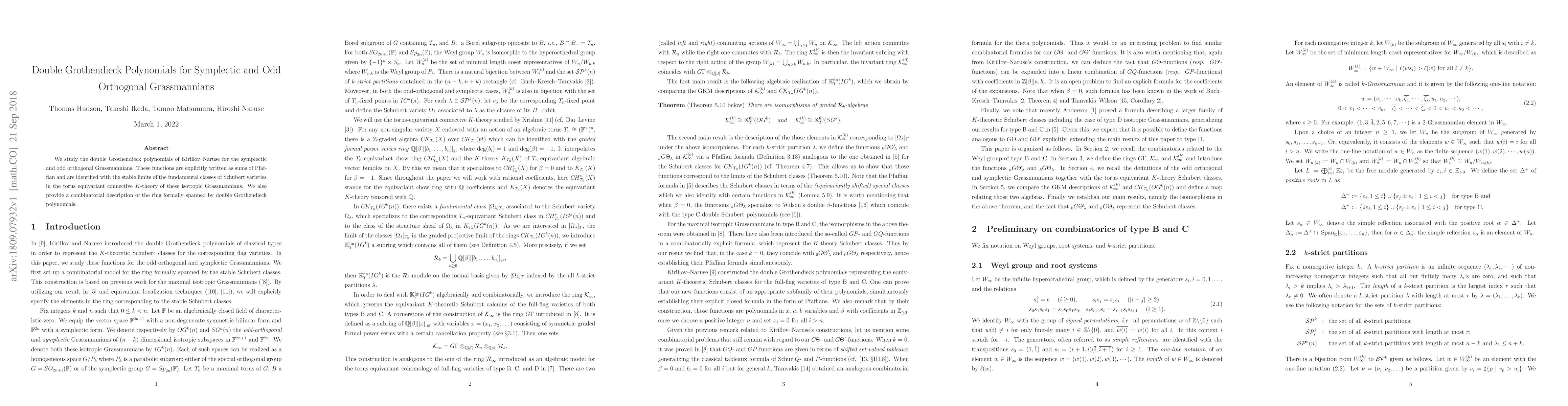 Thumbnail for Double Grothendieck Polynomials for Symplectic and Odd Orthogonal
  Grassmannians