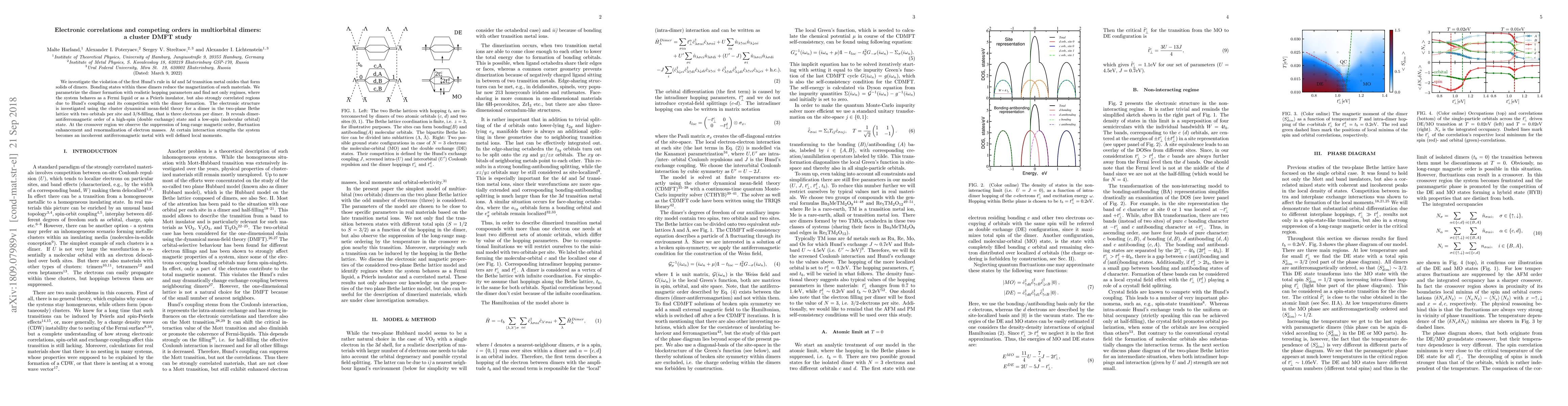 Thumbnail for Electronic correlations and competing orders in multiorbital dimers: a
  cluster DMFT study