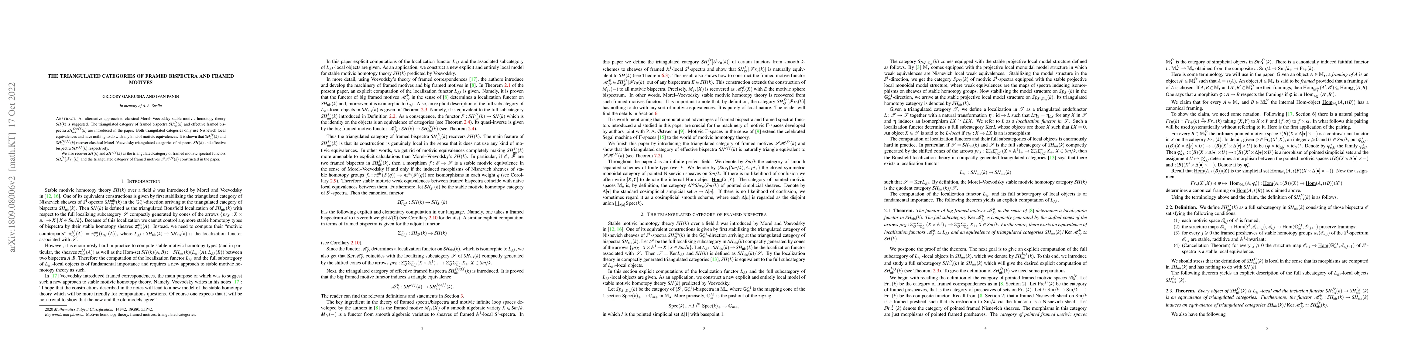 Thumbnail for The triangulated categories of framed bispectra and framed motives