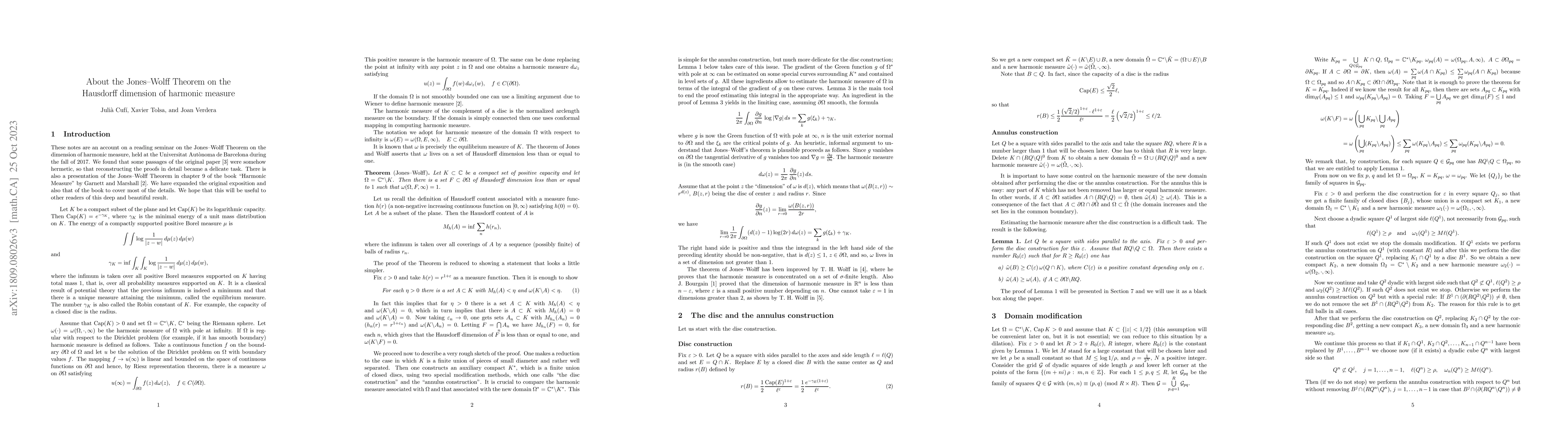 Thumbnail for About the Jones-Wolff Theorem on the Hausdorff dimension of harmonic
  measure