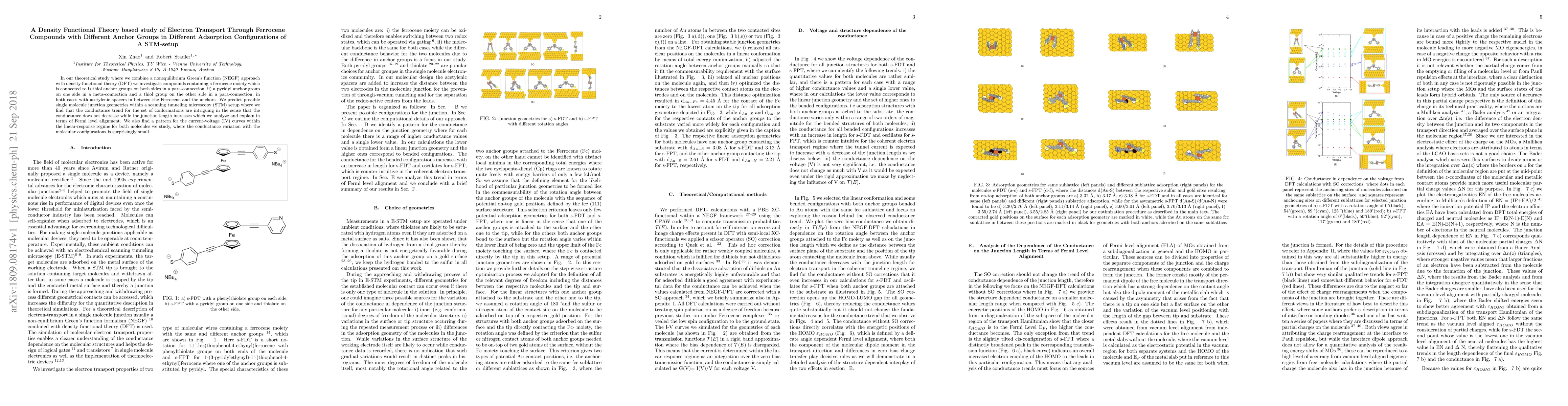 Thumbnail for A Density Functional Theory based study of Electron Transport Through
  Ferrocene Compounds with Different Anchor Groups in Different Adsorption
  Configurations of A STM-setup