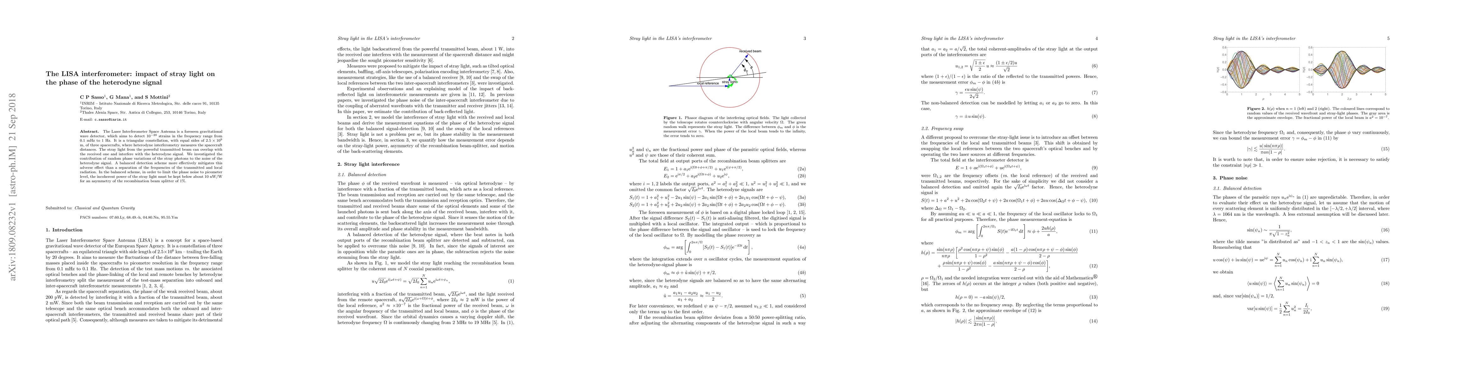 Thumbnail for The LISA interferometer: impact of stray light on the phase of the
  heterodyne signal