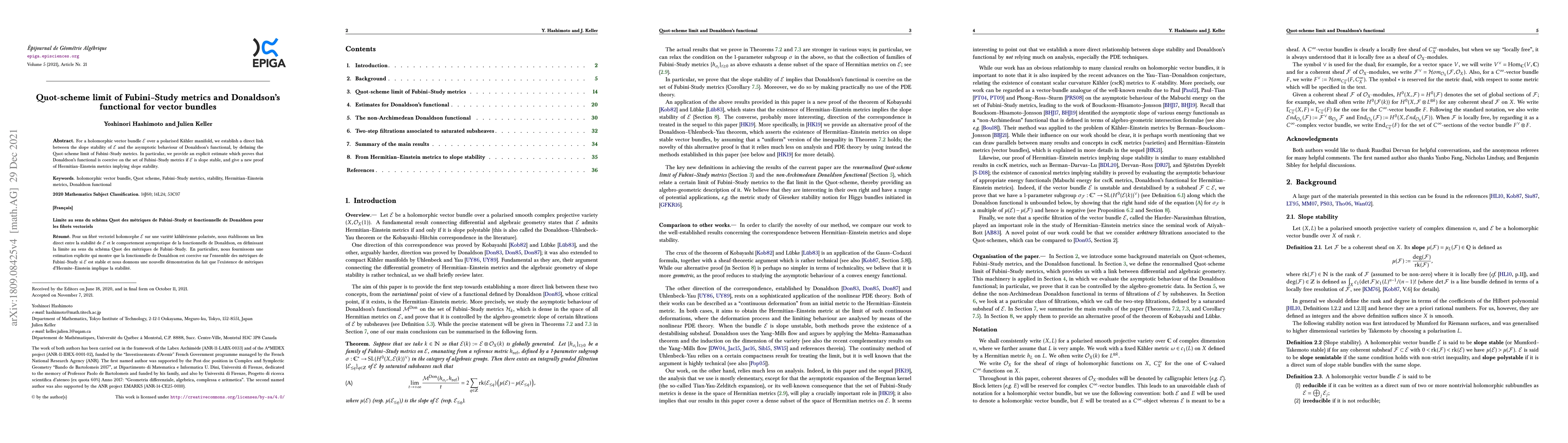Thumbnail for Quot-scheme limit of Fubini-Study metrics and Donaldson's functional for
  vector bundles