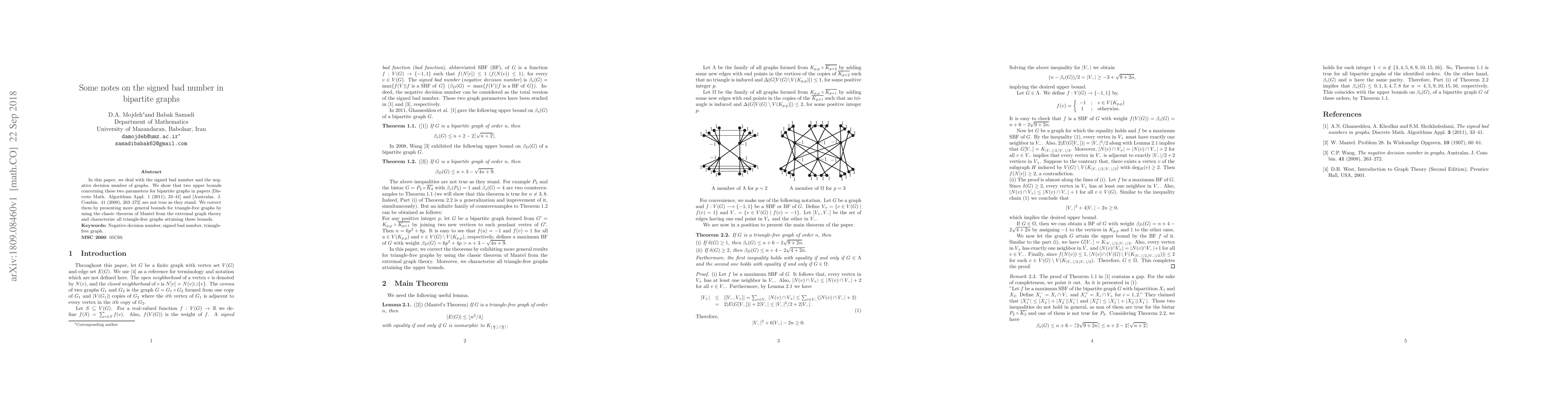 Thumbnail for Some notes on the signed bad number in bipartite graphs