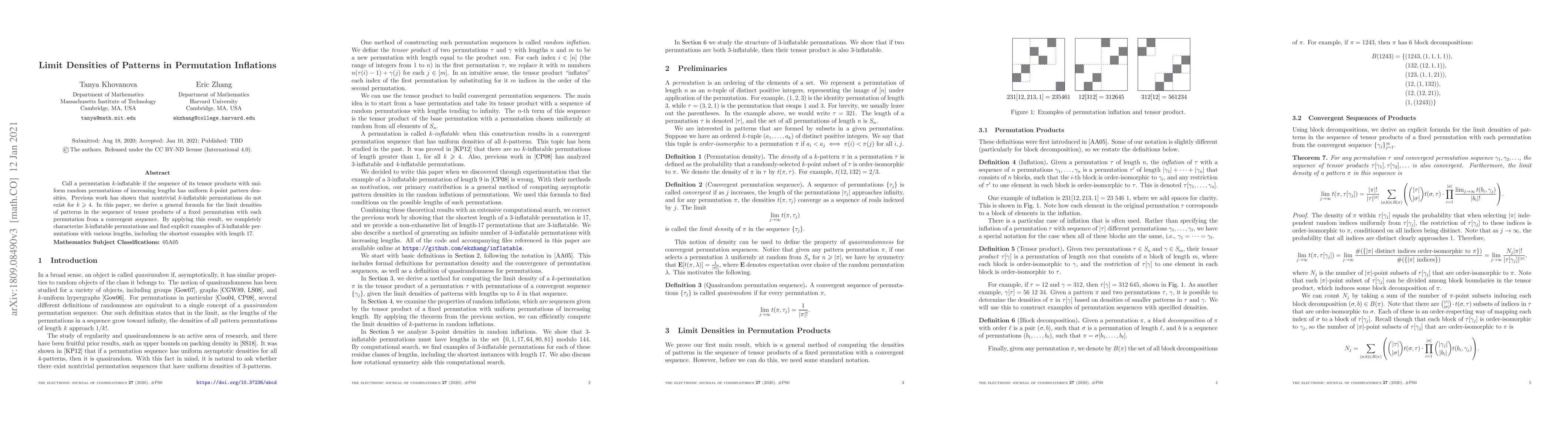 Thumbnail for Limit Densities of Patterns in Permutation Inflations