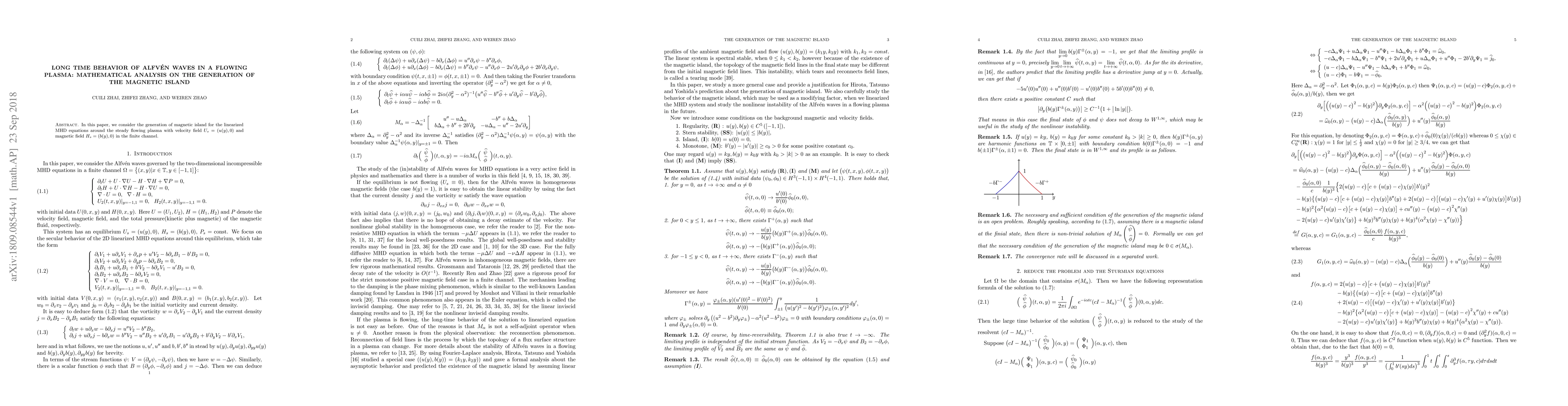 Thumbnail for Long time behavior of Alfv\'en waves in a flowing plasma: mathematical
  analysis on the generation of the magnetic island