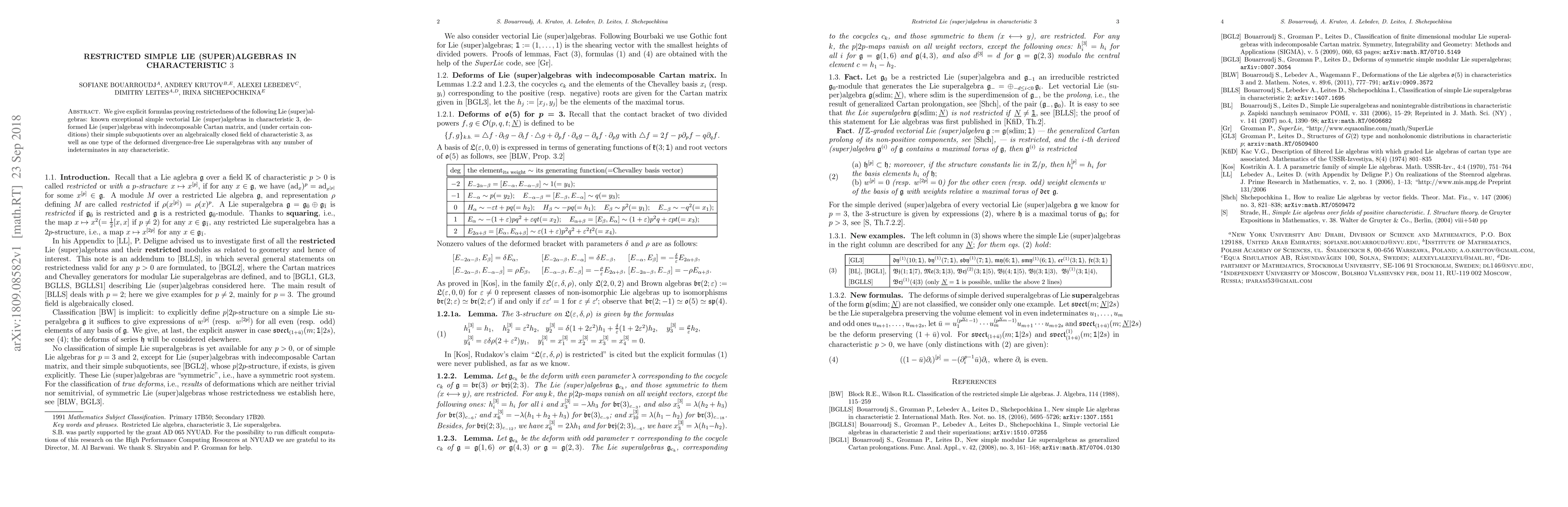 Thumbnail for Restricted simple Lie (super)algebras in characteristic $3$