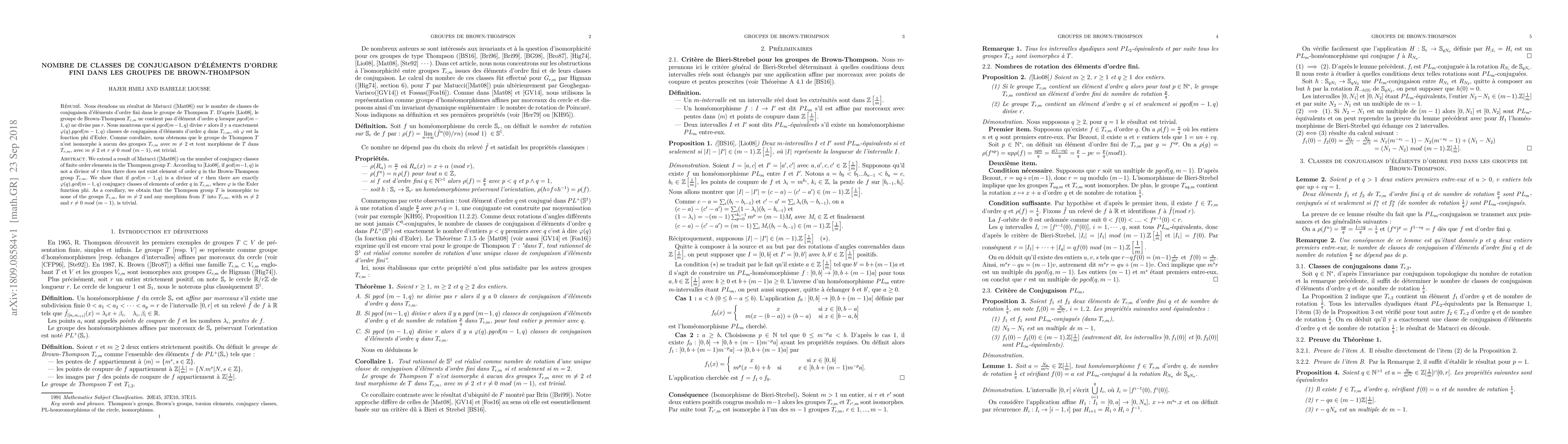 Thumbnail for Nombre de classes de conjugaison d'\'el\'ements d'ordre fini dans les
  groupes de Brown-Thompson