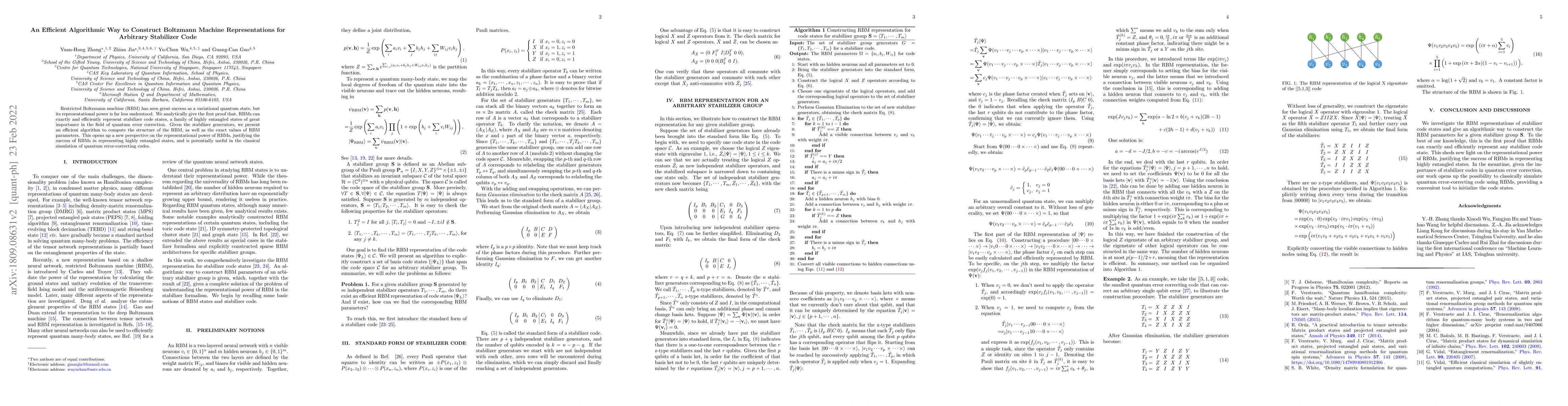 Thumbnail for An Efficient Algorithmic Way to Construct Boltzmann Machine
  Representations for Arbitrary Stabilizer Code