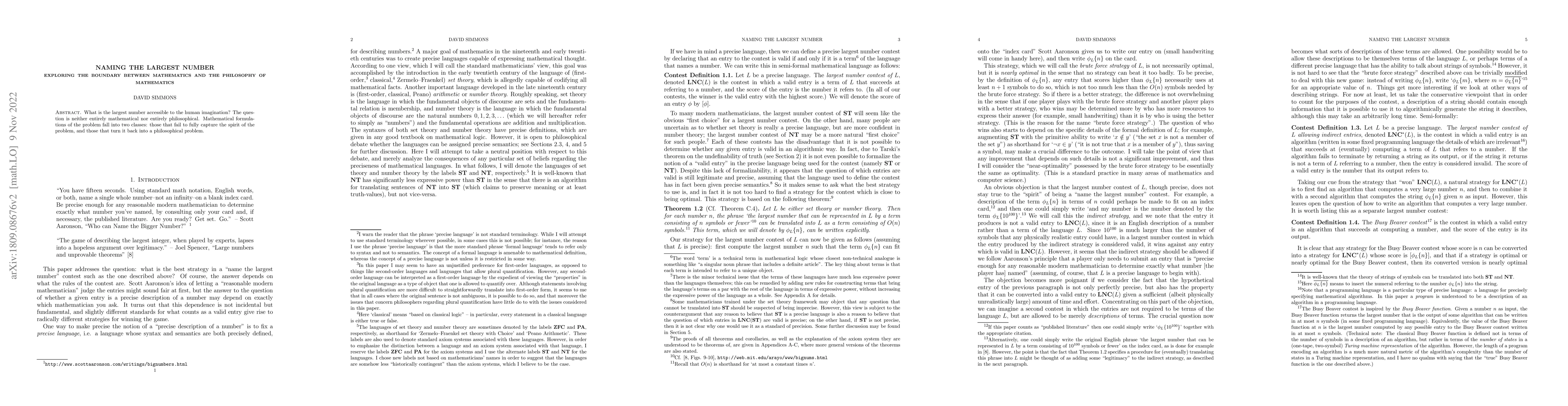Thumbnail for Naming the largest number: Exploring the boundary between mathematics
  and the philosophy of mathematics