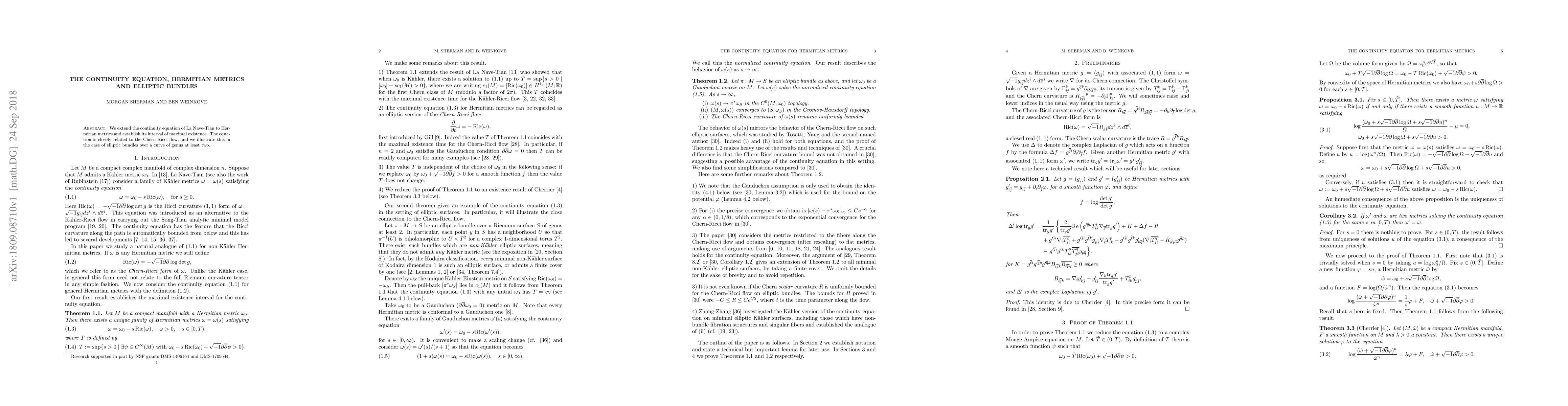 Thumbnail for The continuity equation, Hermitian metrics and elliptic bundles