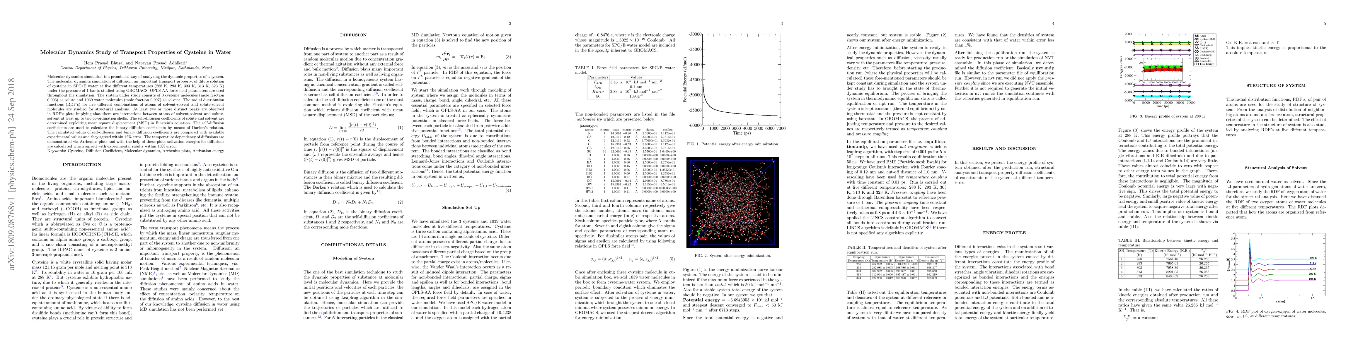 Thumbnail for Molecular Dynamics Study of Transport Properties of Cysteine in Water