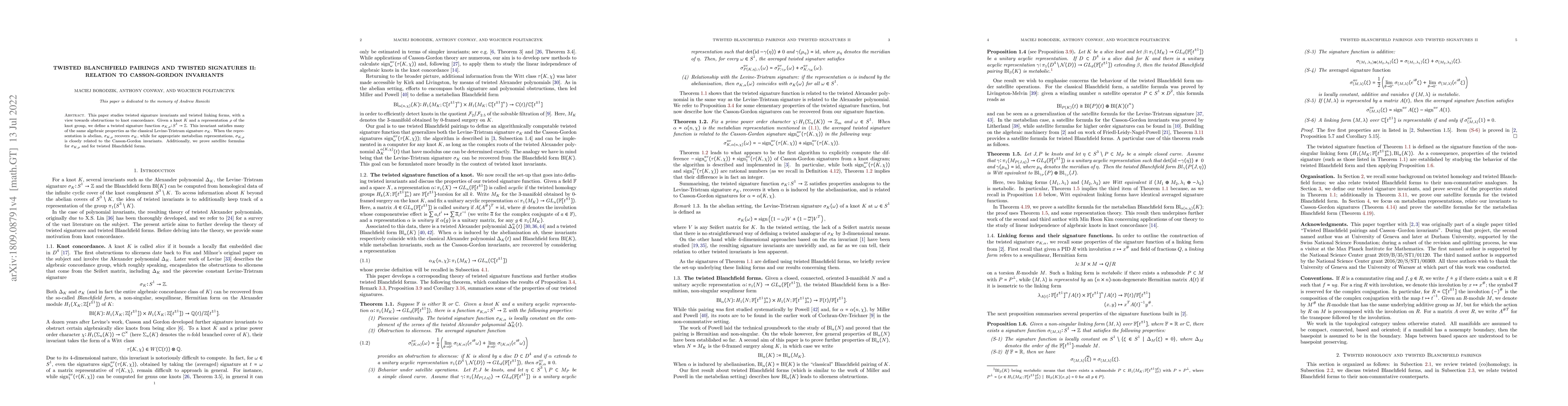 Thumbnail for Twisted Blanchfield pairings and twisted signatures II: Relation to
  Casson-Gordon invariants