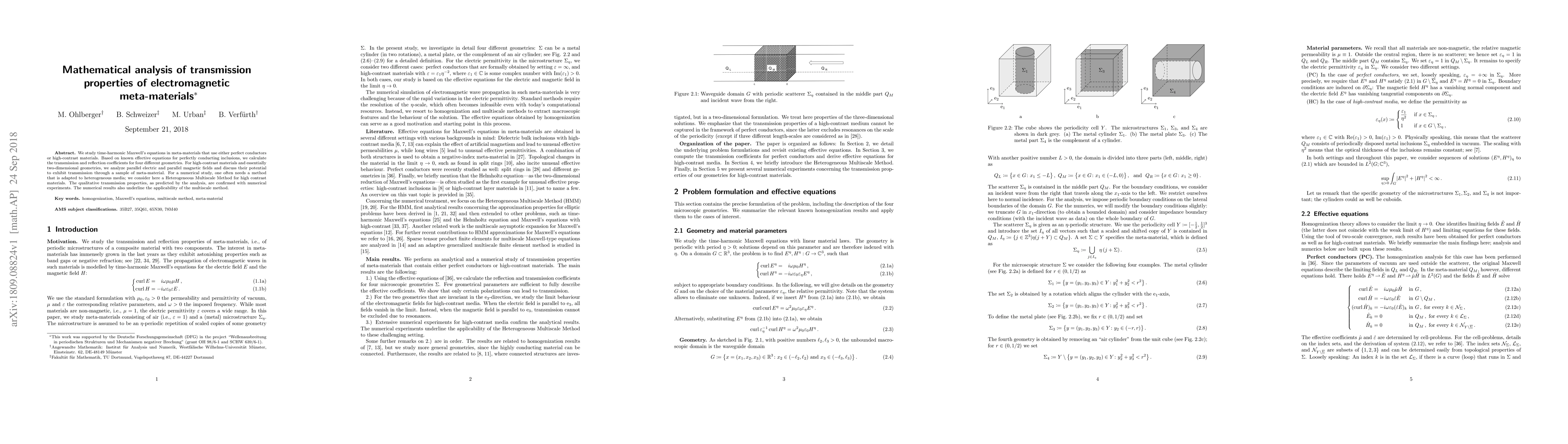 Thumbnail for Mathematical analysis of transmission properties of electromagnetic
  meta-materials