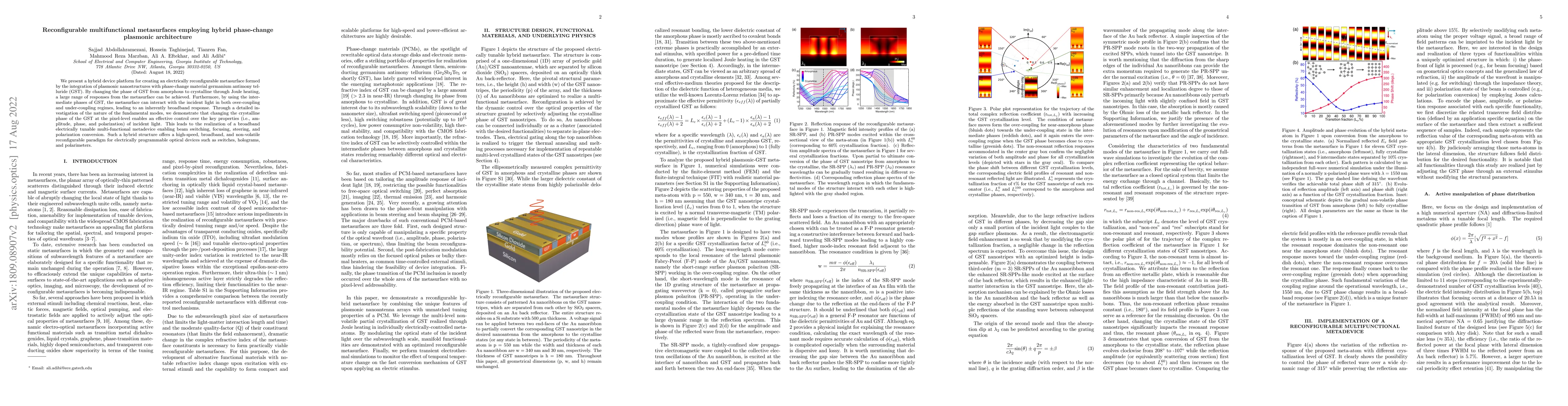 Thumbnail for Reconfigurable Multifunctional Metasurfaces Employing Hybrid
  Phase-Change Plasmonic Architecture