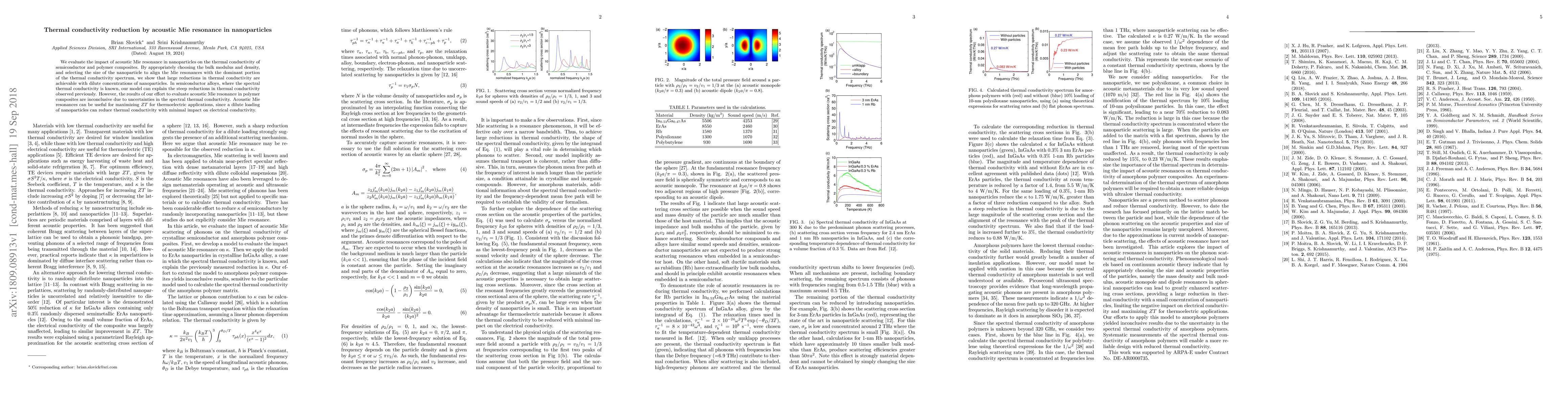 Thumbnail for Thermal conductivity reduction by acoustic Mie resonance in
  nanoparticles