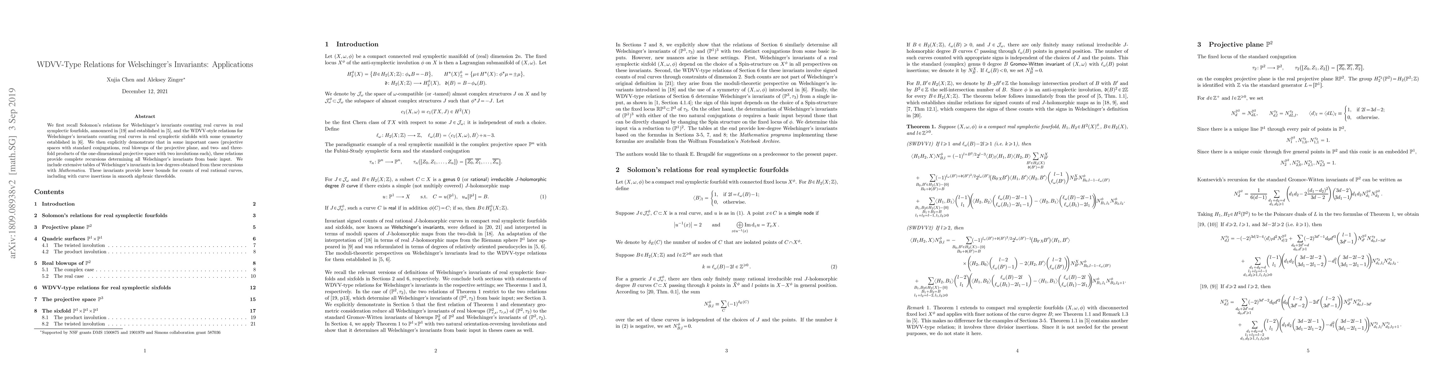 Thumbnail for WDVV-Type Relations for Welschinger's Invariants: Applications
