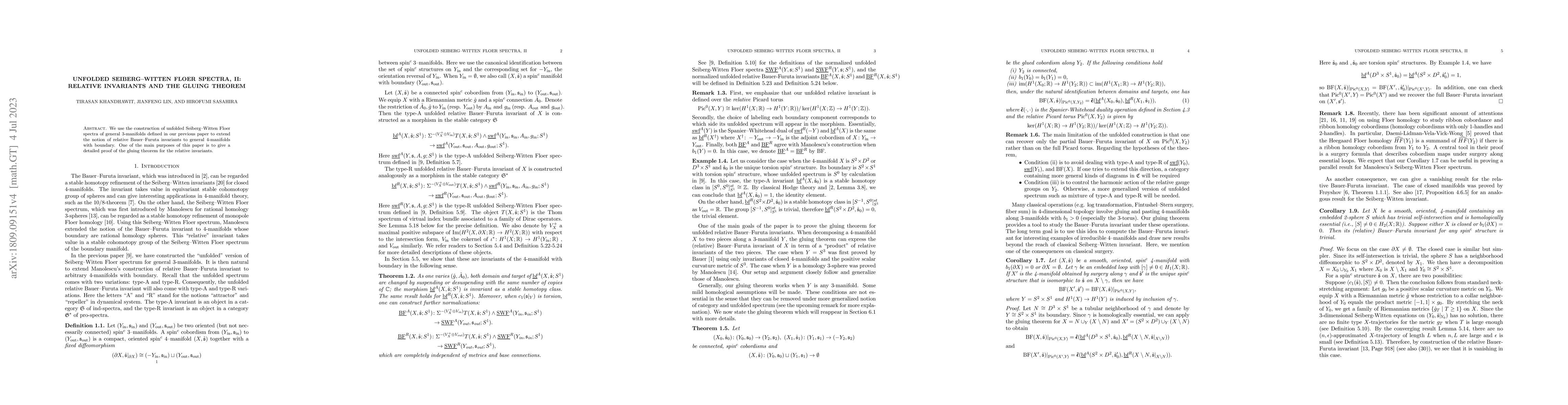 Thumbnail for Unfolded Seiberg-Witten Floer spectra, II: Relative invariants and the
  gluing theorem