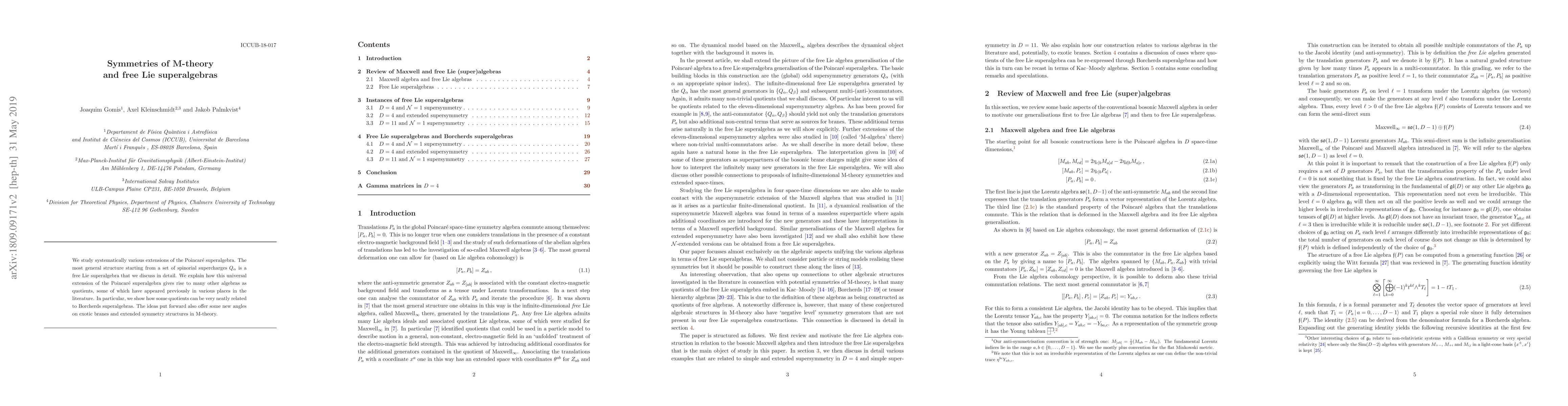 Thumbnail for Symmetries of M-theory and free Lie superalgebras
