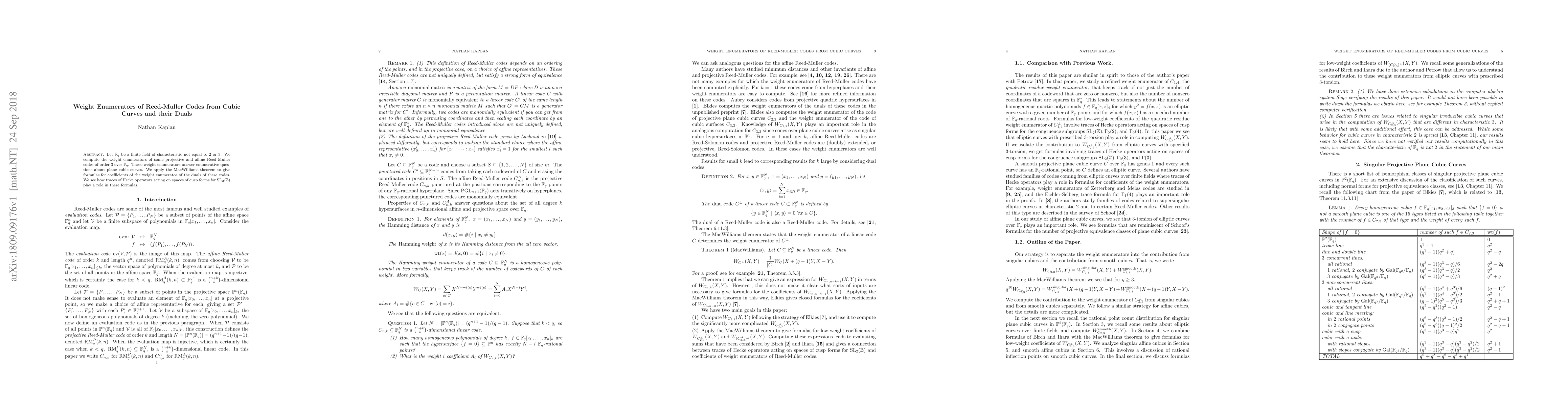 Thumbnail for Weight enumerators of Reed-Muller codes from cubic curves and their
  duals