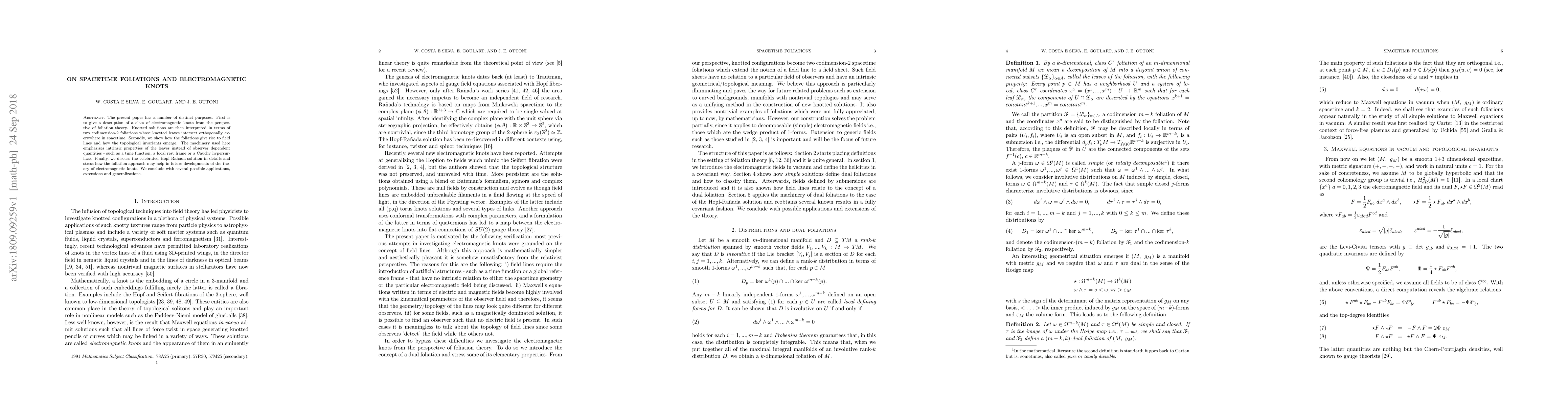 Thumbnail for On spacetime foliations and electromagnetic knots