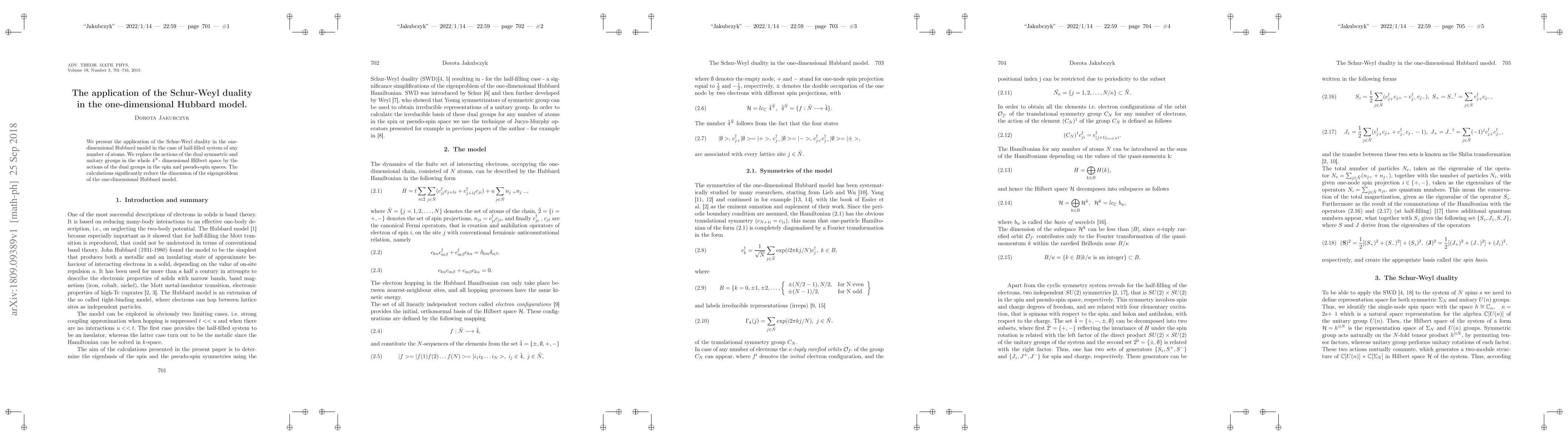 Thumbnail for The application of the Schur-Weyl duality in the one-dimensional Hubbard
  model