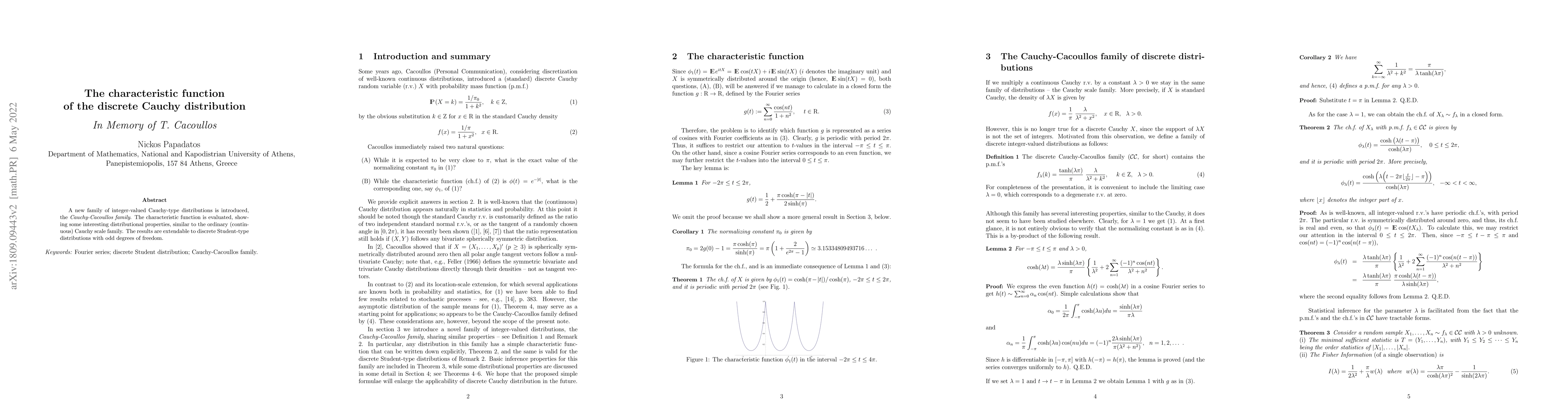 Thumbnail for The characteristic function of the discrete Cauchy distribution (In
  Memory of T. Cacoullos)