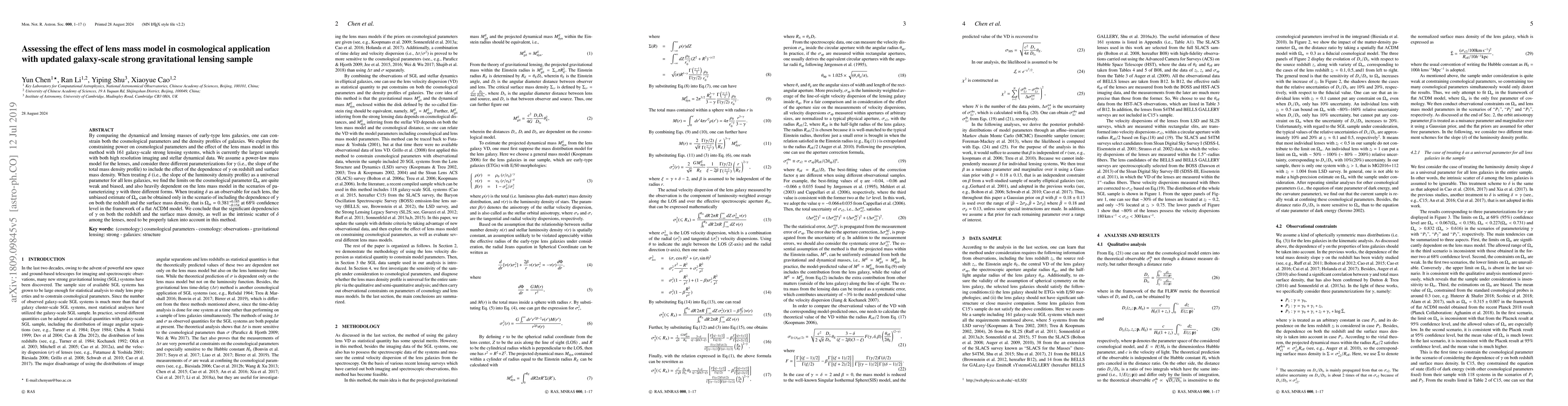 Thumbnail for Assessing the effect of lens mass model in cosmological application with
  updated galaxy-scale strong gravitational lensing sample