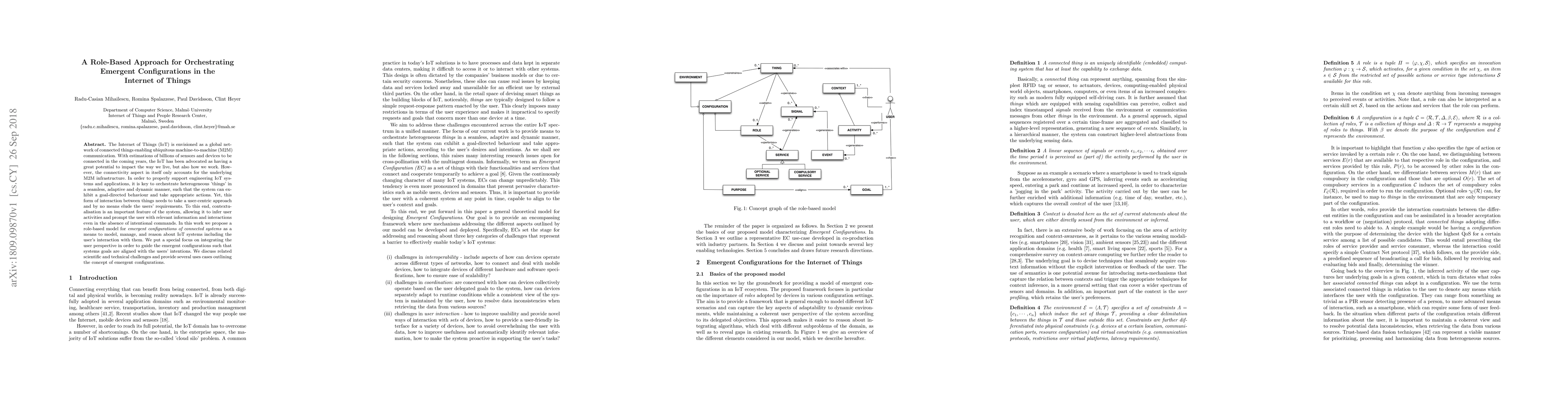 Thumbnail for A Role-Based Approach for Orchestrating Emergent Configurations in the
  Internet of Things