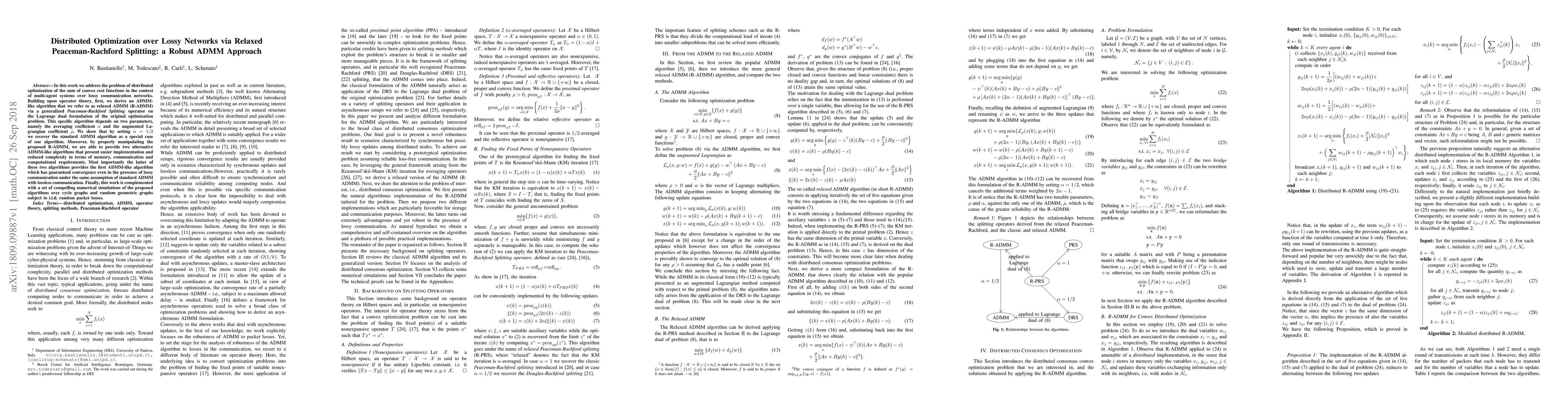 Thumbnail for Distributed Optimization over Lossy Networks via Relaxed
  Peaceman-Rachford Splitting: a Robust ADMM Approach