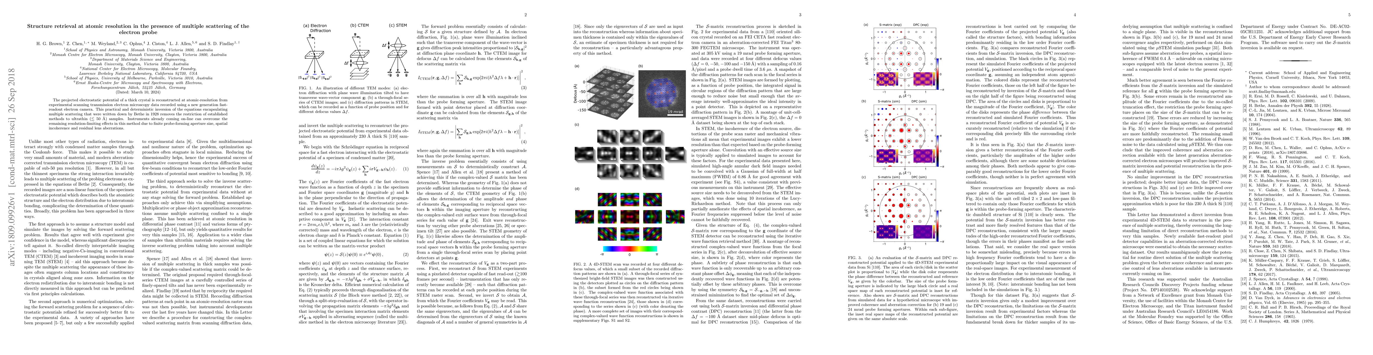 Thumbnail for Structure retrieval at atomic resolution in the presence of multiple
  scattering of the electron probe