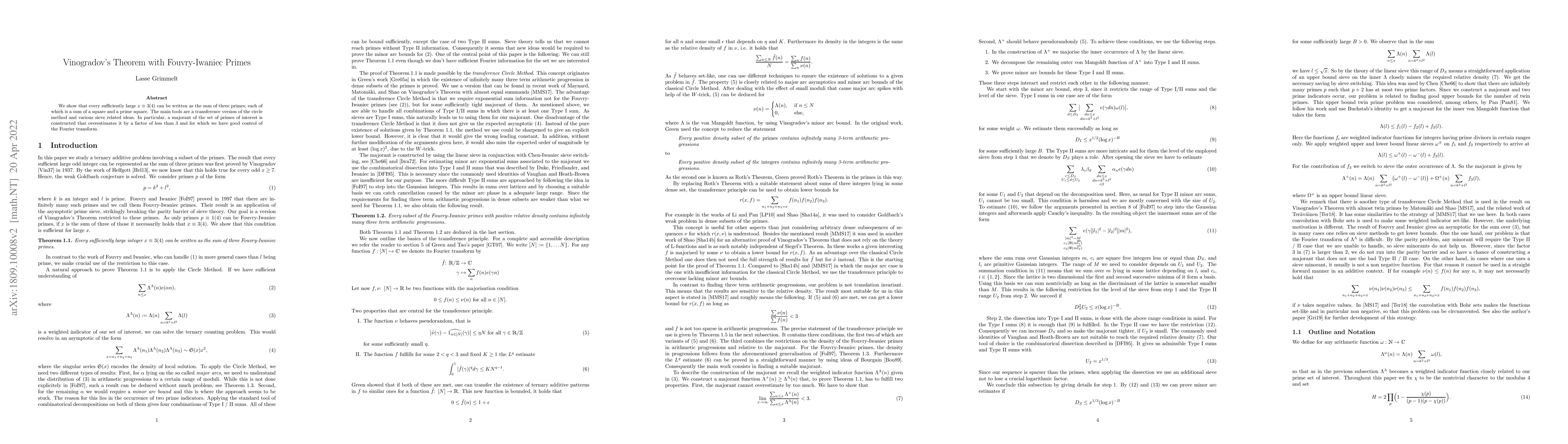 Thumbnail for Vinogradov's Theorem with Fouvry-Iwaniec Primes