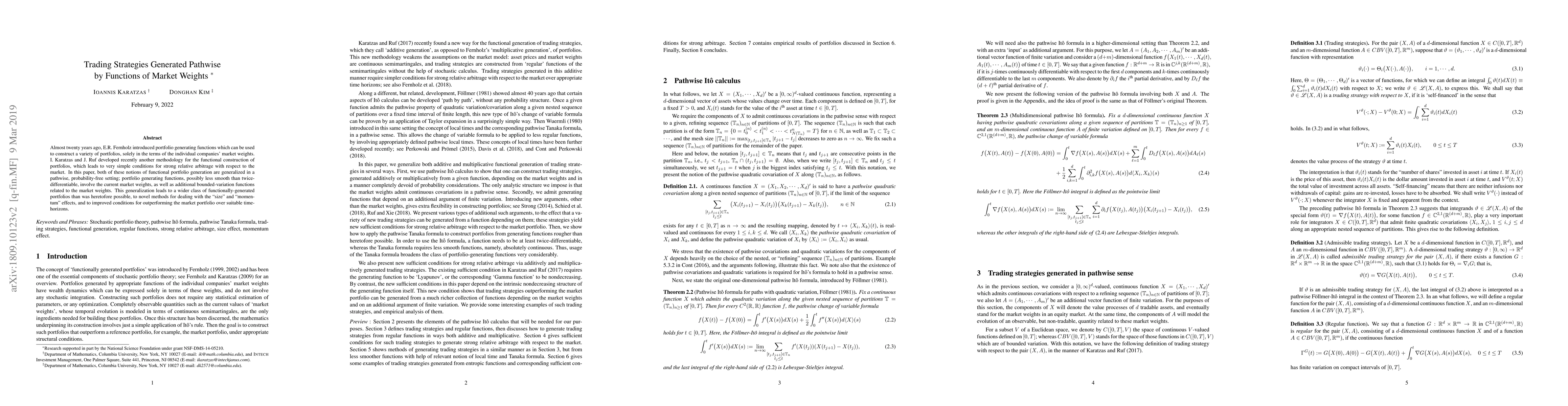 Thumbnail for Trading Strategies Generated Pathwise by Functions of Market Weights