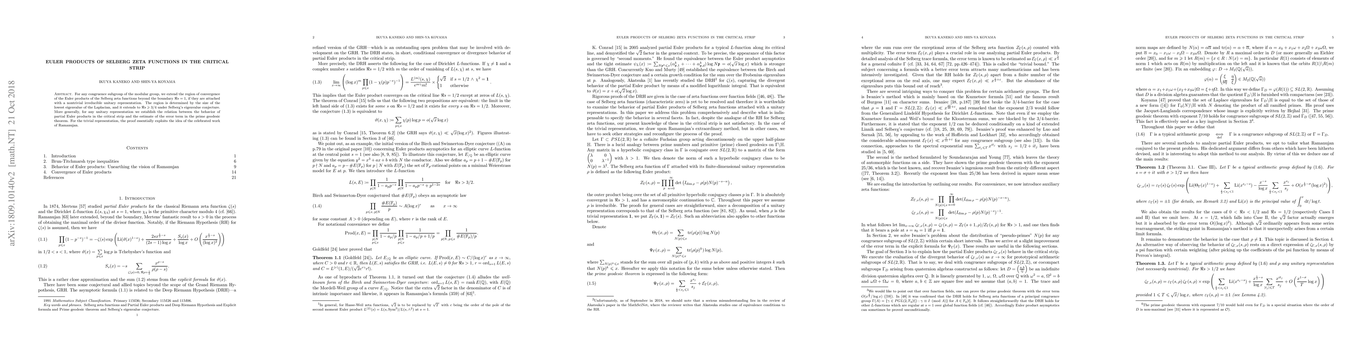 Thumbnail for Euler products of Selberg zeta functions in the critical strip