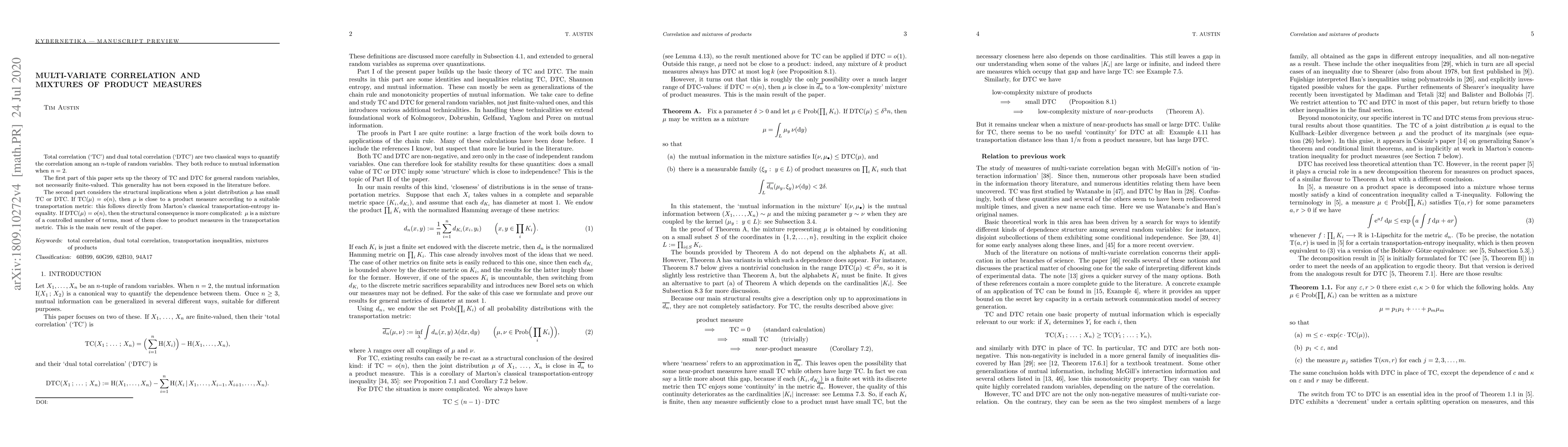 Thumbnail for Multi-variate correlation and mixtures of product measures