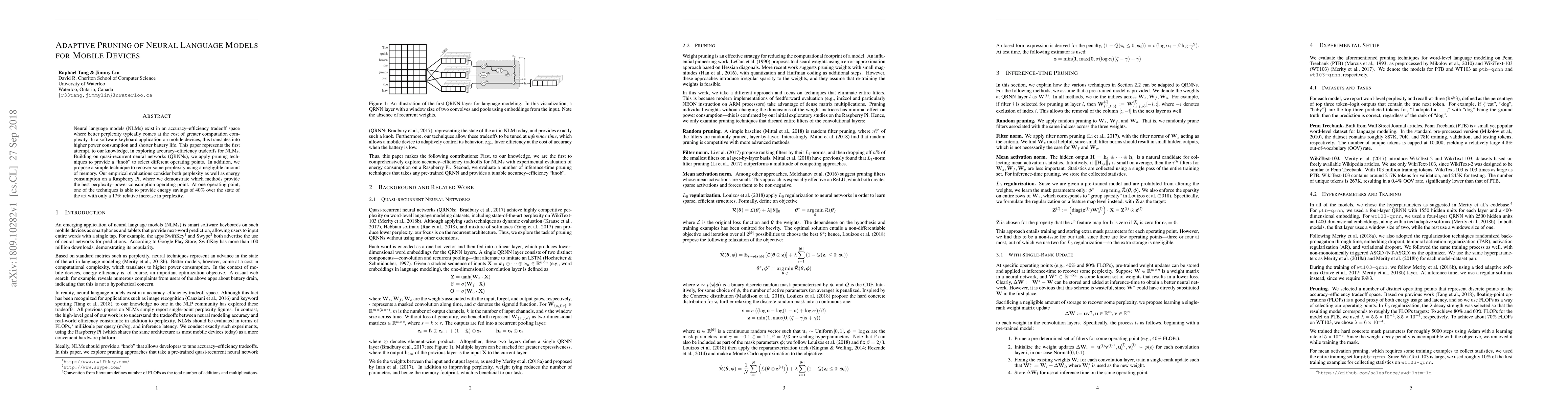 Thumbnail for Adaptive Pruning of Neural Language Models for Mobile Devices