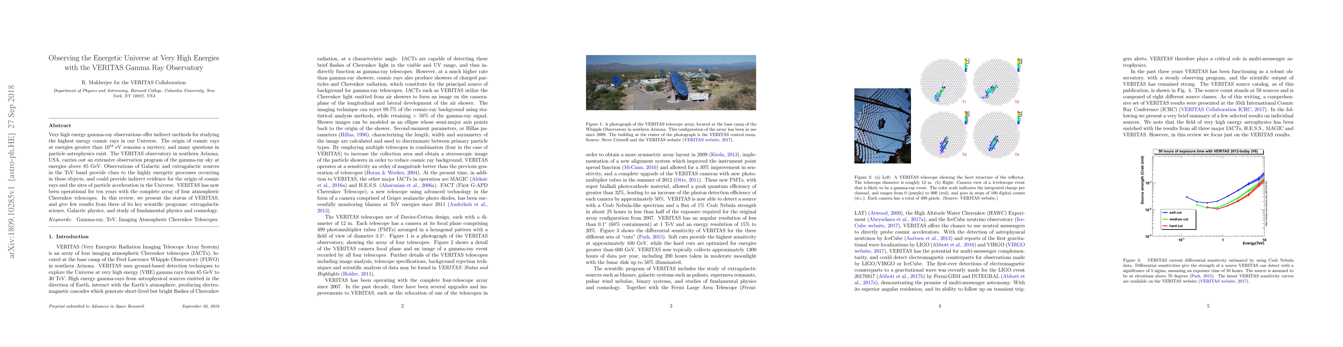 Thumbnail for Observing the Energetic Universe at Very High Energies with the VERITAS
  Gamma Ray Observatory