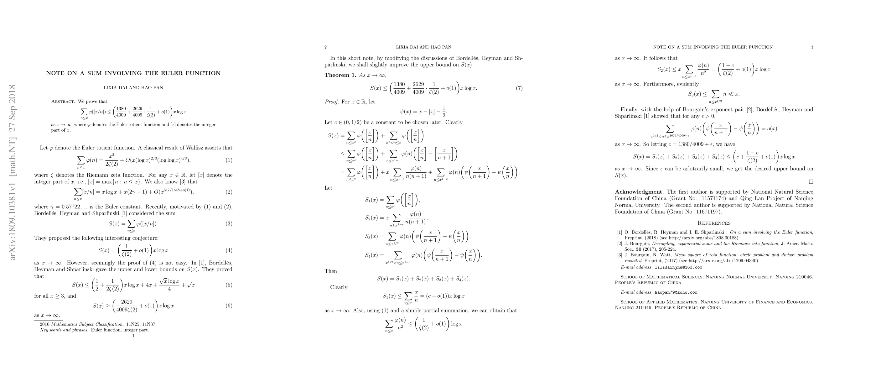 Thumbnail for Note on a sum involving the Euler function
