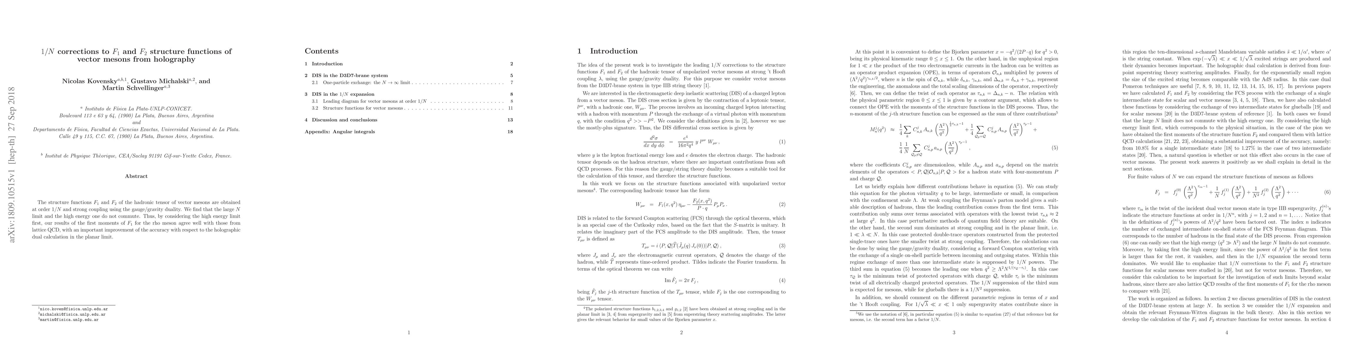 Thumbnail for 1/N corrections to $F_1$ and $F_2$ structure functions of vector mesons
  from holography
