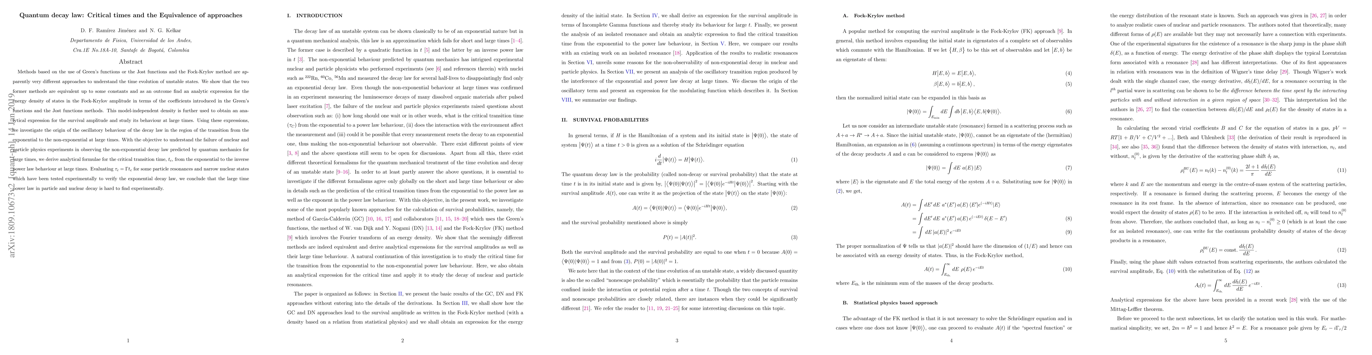 Thumbnail for Quantum decay law: Critical times and the Equivalence of approaches