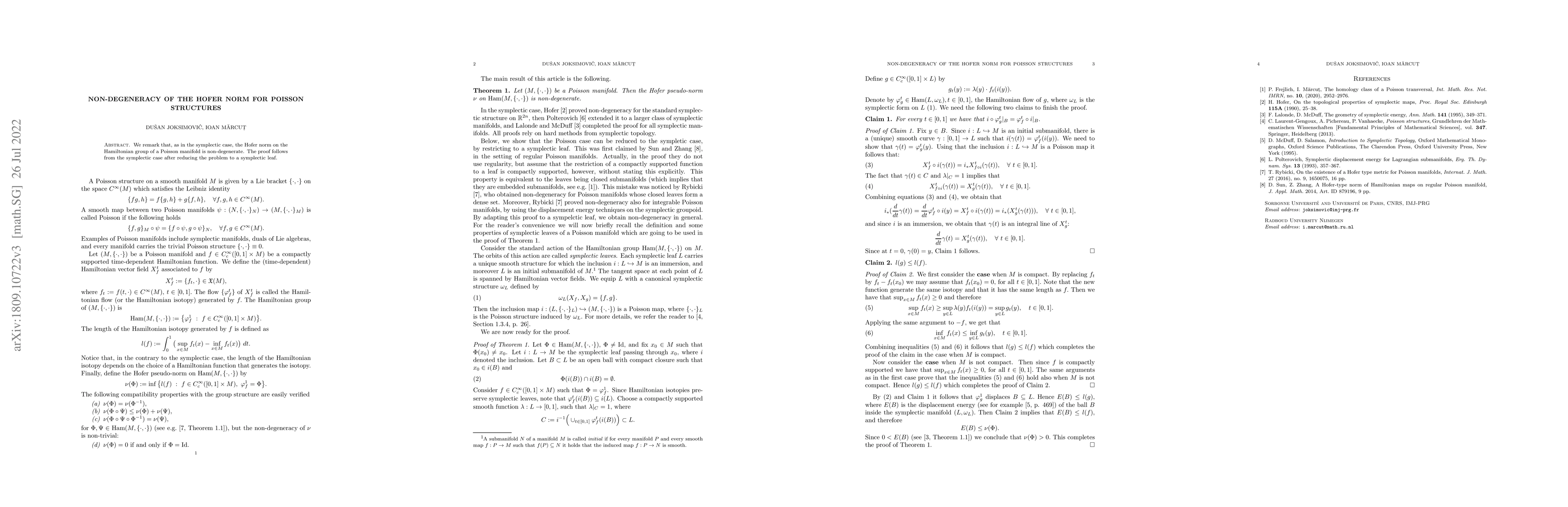 Thumbnail for Non-degeneracy of the Hofer norm for Poisson structures