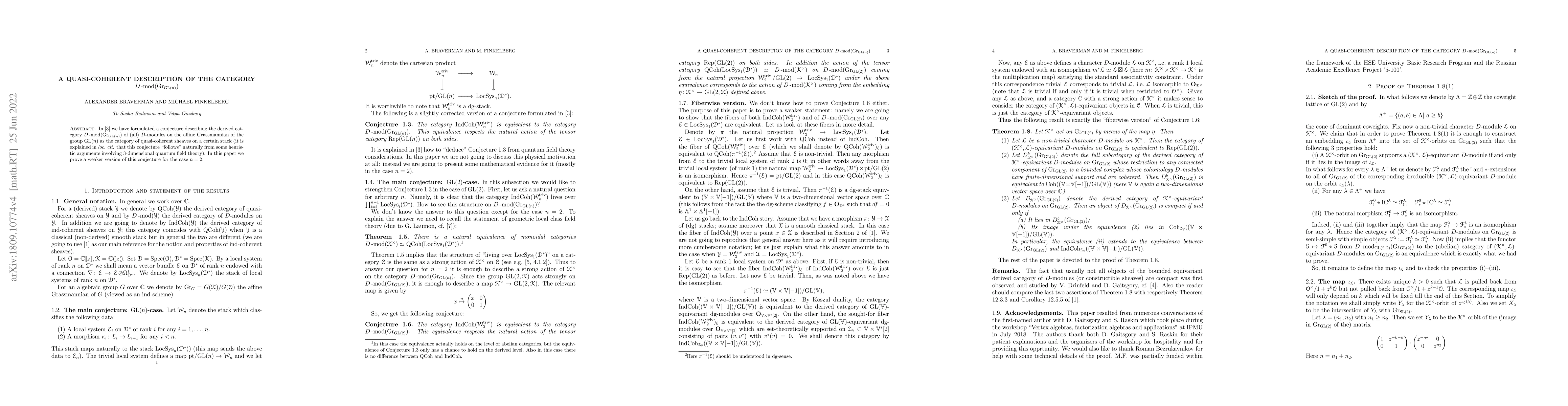 Thumbnail for A quasi-coherent description of the category D-mod(Gr$_{GL(n)}$)