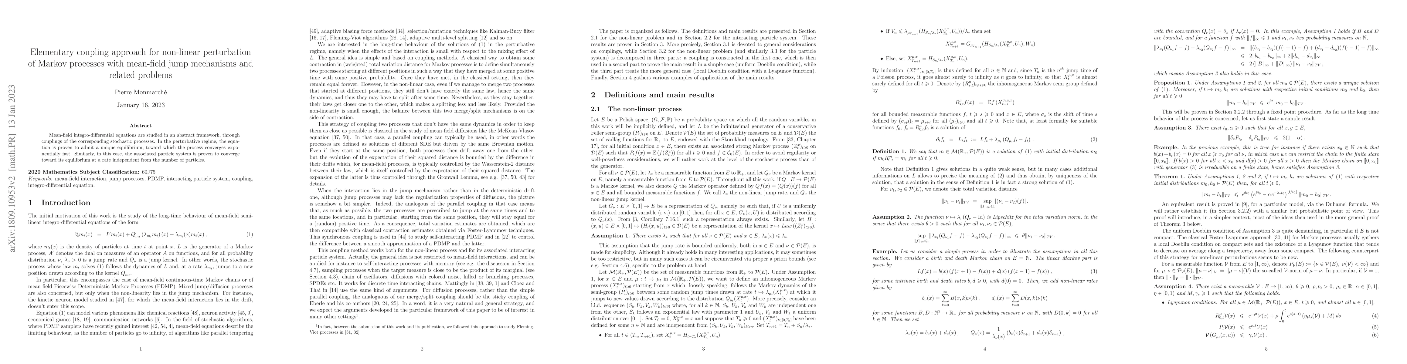 Thumbnail for Elementary coupling approach for non-linear perturbation of Markov
  processes with mean-field jump mechanims and related problems