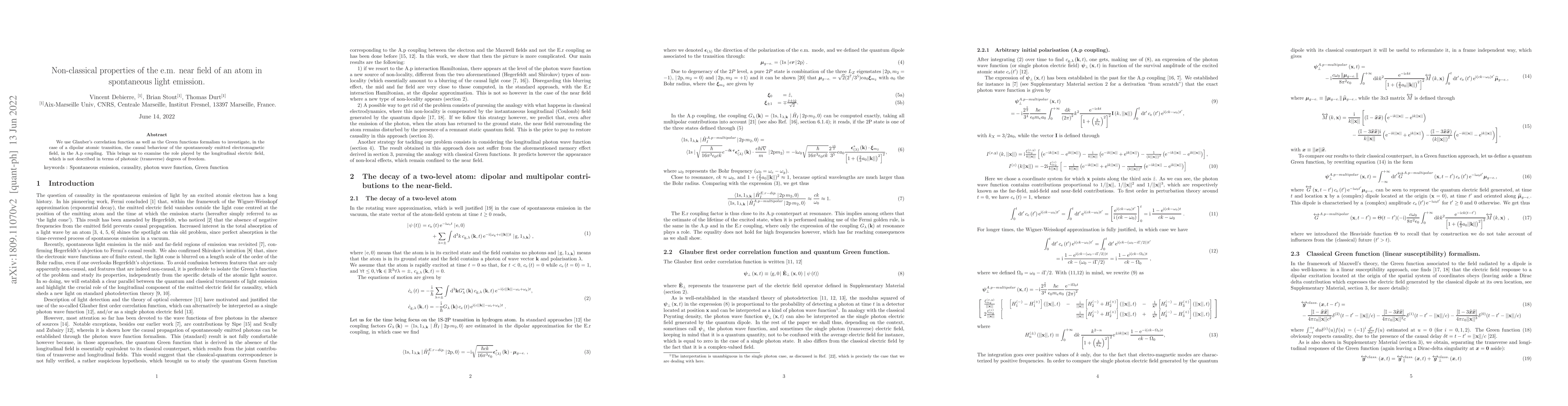 Thumbnail for Non-classical properties of the e.m. near field of an atom in
  spontaneous light emission