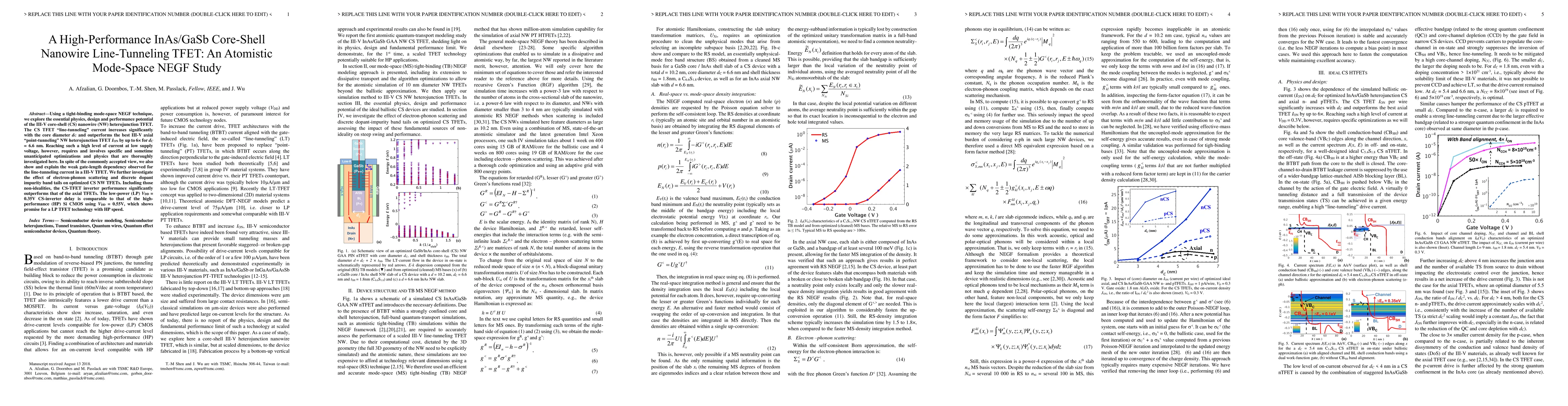 Thumbnail for A High-Performance InAs/GaSb Core-Shell Nanowire Line-Tunneling TFET: An
  Atomistic Mode-Space NEGF Study