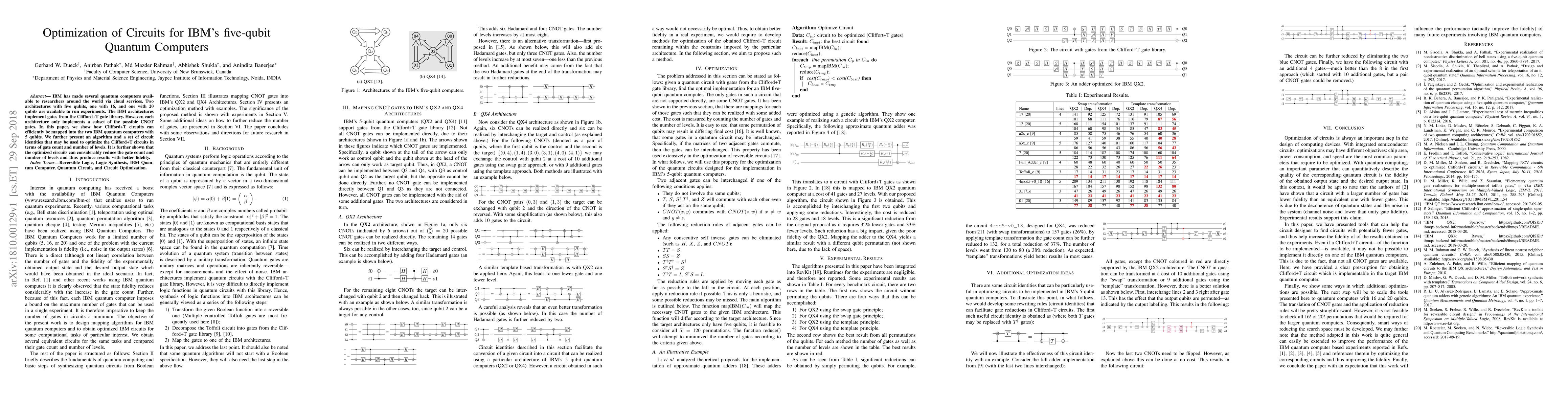 Thumbnail for Optimization of Circuits for IBM's five-qubit Quantum Computers