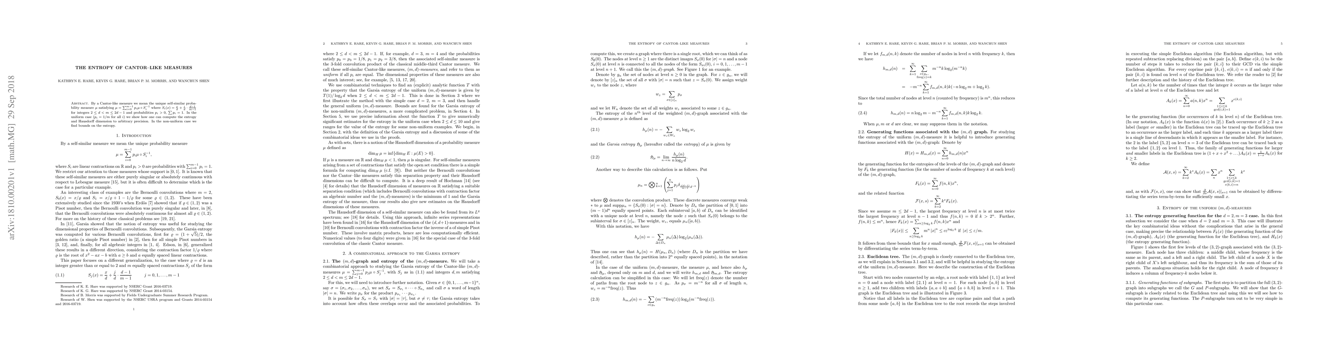 Thumbnail for The Entropy of Cantor--like measures