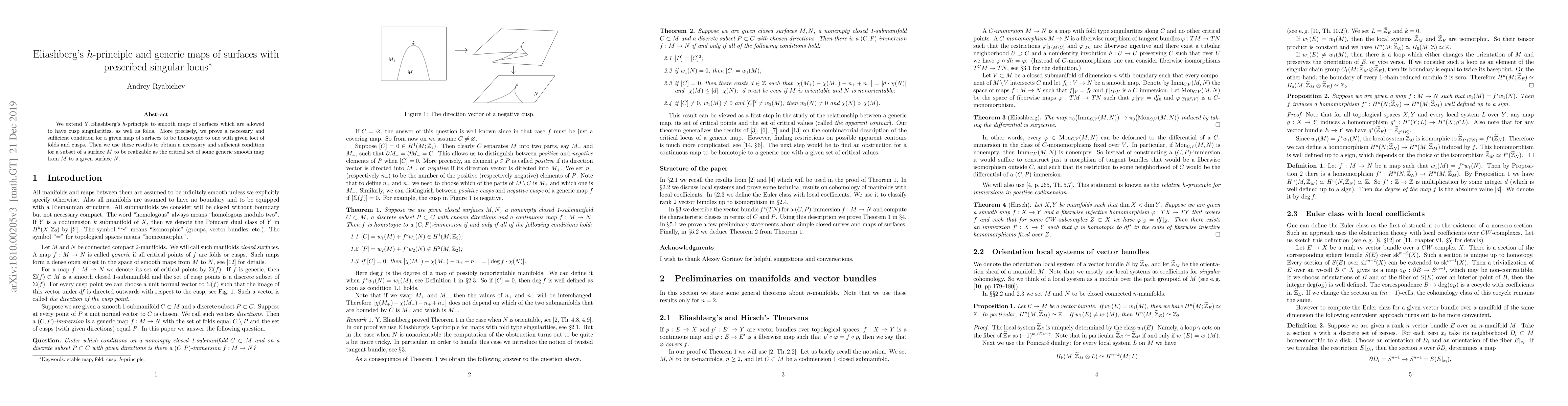 Thumbnail for Eliashberg's $h$-principle and generic maps of surfaces with prescribed
  singular locus
