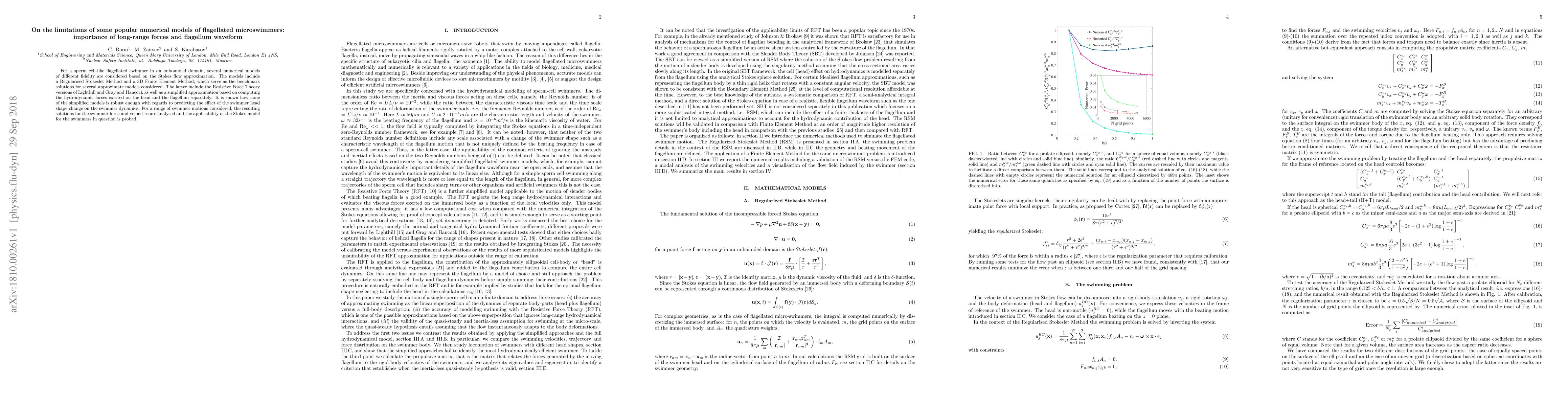 Thumbnail for On the limitations of some popular numerical models of flagellated
  microswimmers: importance of long-range forces and flagellum waveform