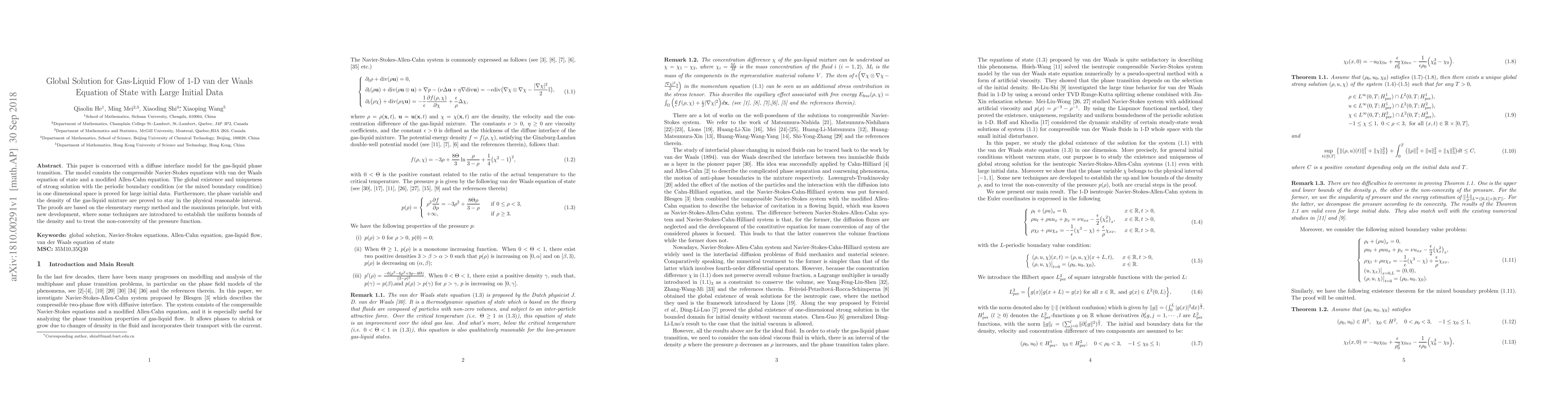 Thumbnail for Global Solution for Gas-Liquid Flow of 1-D van der Waals Equation of
  State with Large Initial Data
